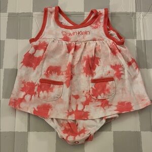 Calvin Klein Baby Coral and White Onesie Dress